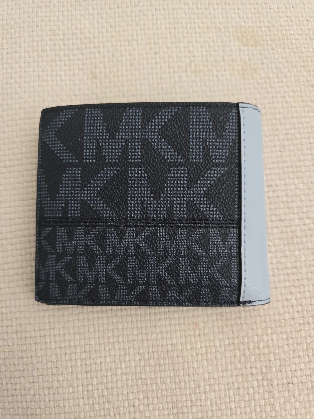 Michael Kors Deep Blue MK Monogram Bifold Wallet with Light Blue Side Trim